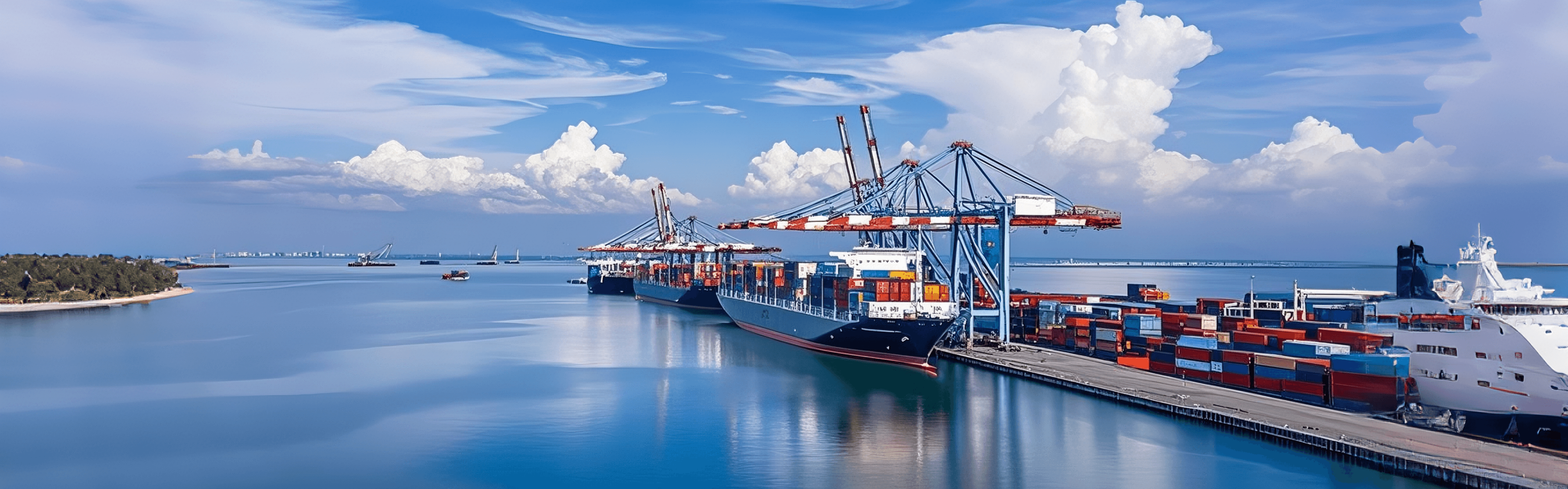 Shipping port with containers and vessels
